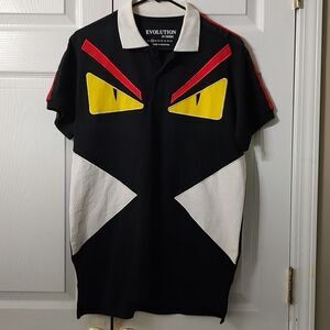 Evolution Design halloween monster abstract polo shirt  Sz M